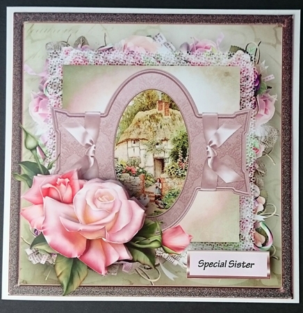Village life 7x7 card with decoupage by Sue Soules