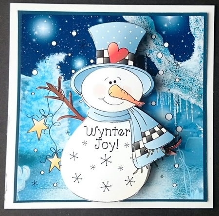 Winter joy snowman 5.5x5.5 card and decoupage by Sue Soules