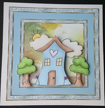 A new home 7x7 card with decoupage by Sue Soules
