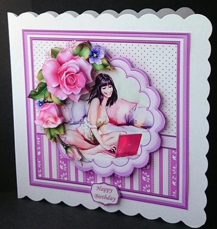 YOUNG LADY & LAPTOP 8x8 Decoupage Mini Kit Female Birthday by Sue Soules