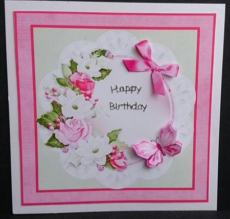 Blank Floral frame with butterflies and bow decoupage by Sue Soules