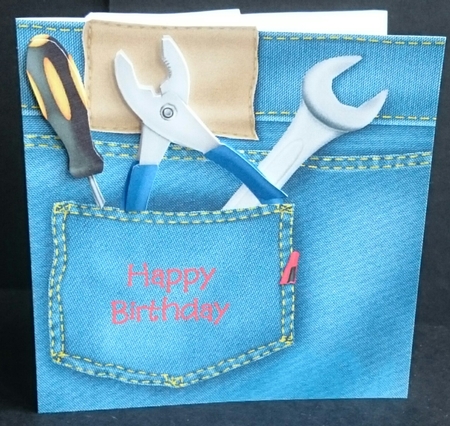 Folded card with jeans pocket & tools by Sue Soules