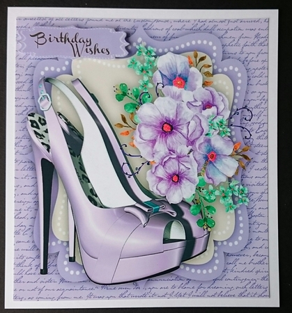 Beautiful Shoes and Roses on a lilac script Mat ,2 by Sue Soules