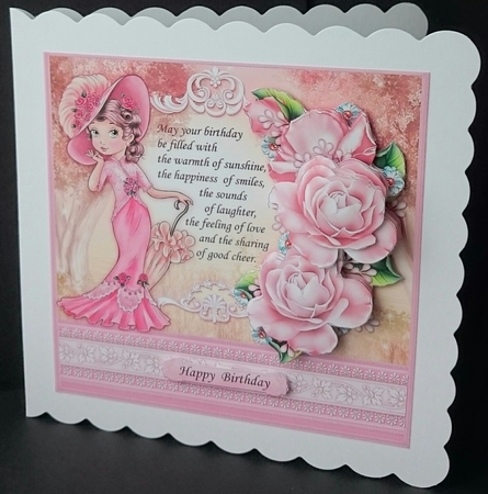 ELEGANT LADY IN PINK & Birthday Verse Decoupage Mini Kit by Sue Soules