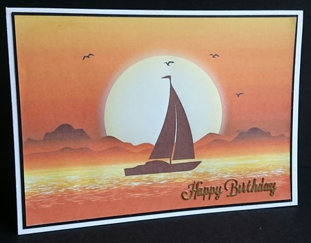 Sunset Boat cruise - card front / topper by Sue Soules