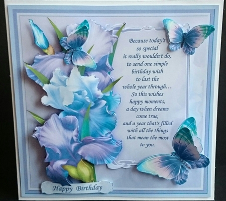 BLUSH OF IRIS & BIRTHDAY VERSE BLUE 7.8 Decoupage Mini Kit by Sue Soules