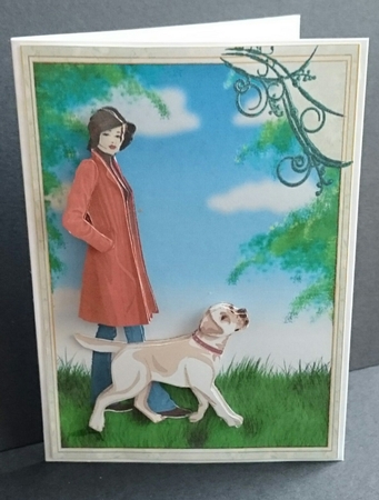 Walking the Dog Card Front and Decoupage by Sue Soules