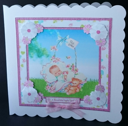 New Baby Girl Card Topper & Decoupage by Sue Soules