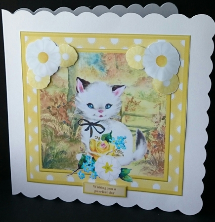 Wishing you a purrfect day card topper & decoupage by Sue Soules