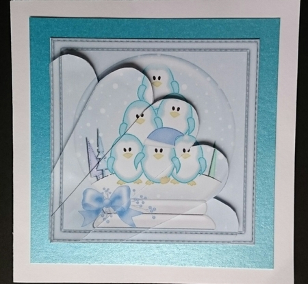 Christmas Pretty Pastel Penguin Tree Snowglobe Fan Pyramage Topper by Sue Soules