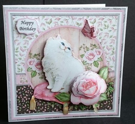 WHITE CAT BUTTERFLY & ROSE 8x8 Decoupage Mini Kit by Sue Soules