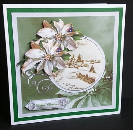 Riding through the snow 7x7 card with decoupage by Sue Soules