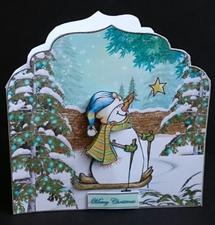 Snowman follow that star shaped card with decoupage by Sue Soules