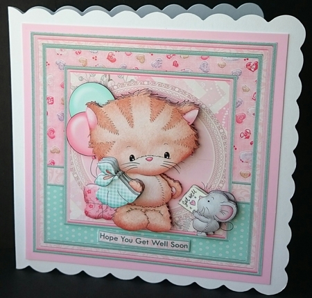 POORLY KITTY GET WELL SOON 8x8 Decoupage Mini Kit by Sue Soules