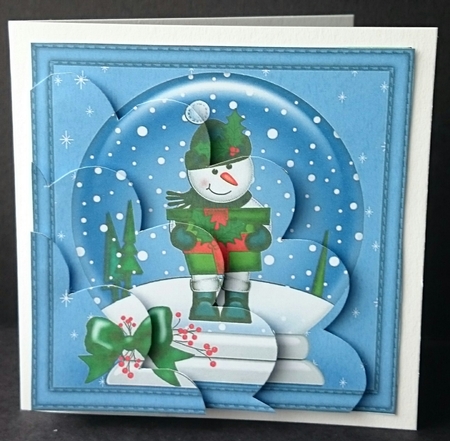 Christmas Snowman Snowglobe Shell Edged Corner Stacker by Sue Soules