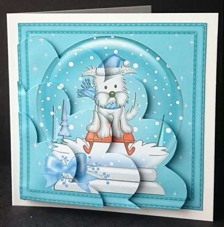 Christmas Sledging Westie Dog Snowglobe Shell Edged Corner Stacker by Sue Soules