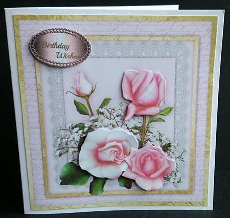Beautiful Blush roses on Vintage Lace   by Sue Soules