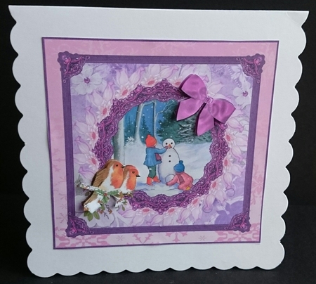 Building a snowman 8x8 card topper with decoupage by Sue Soules