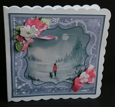 Moonlit walk. 8x8 card topper with decoupage by Sue Soules