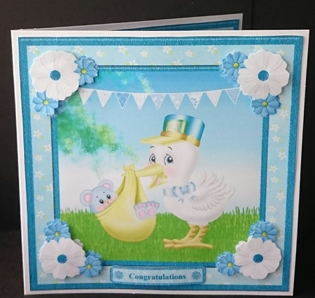 New Baby Boy Card Topper & Decoupage by Sue Soules