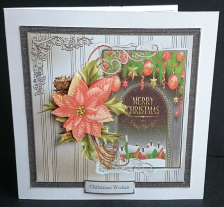 Town Christmas greetings 7x7 card with decoupage by Sue Soules