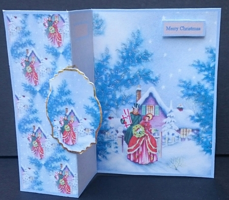 Visiting at Christmas fold back card with toppers and sentiment tags by Sue Soules
