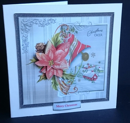 Bells and Christmas cheer 7x7 card with decoupage by Sue Soules