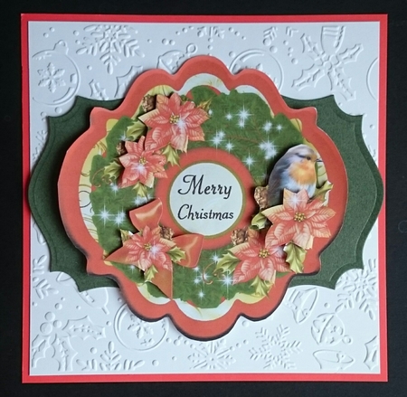 Wreath 2 - Traditional Christmas Robin & Poinsettias - Shaped Topper by Sue Soules