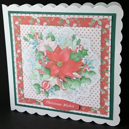 Beautiful Christmas Poinsettia on a lace mat  by Sue Soules