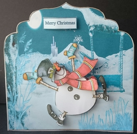 Fa la la snowman 7x7 card with decoupage by Sue Soules