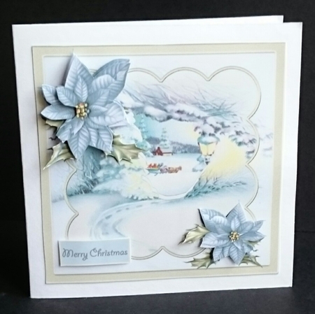 Sleigh ride 7x7 card with decoupage by Sue Soules