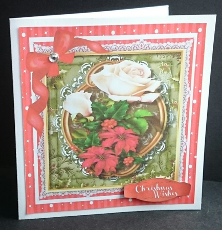 Beautiful Christmas Poinsetias on lace  by Sue Soules