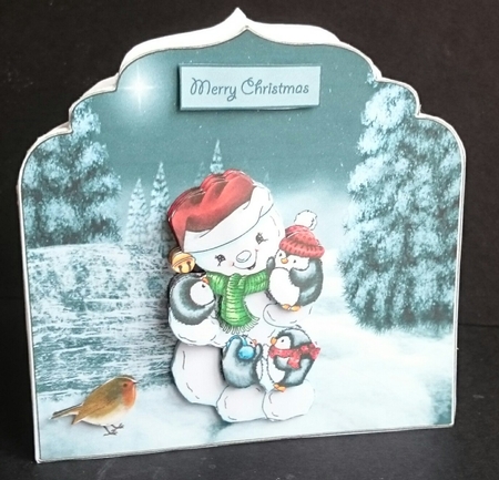 Penguins just chillen out shaped 7x7 card by Sue Soules