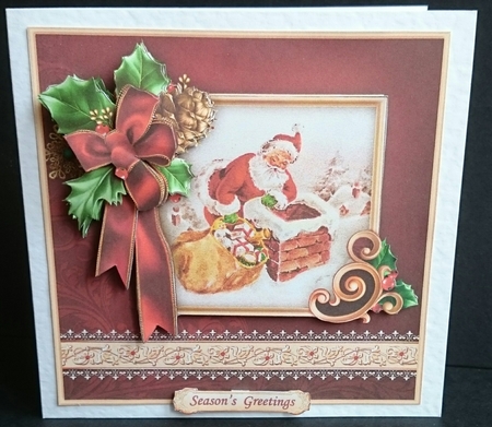 CHRISTMAS HOLLY RIBBON With SANTA 7.8 Decoupage Mini Kit by Sue Soules