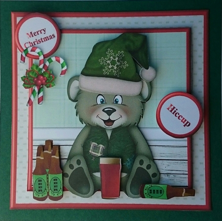 Hiccup - Drunken bear christmas card mini kit & decoupage by Sue Soules