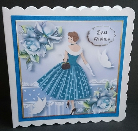 Retro Roses & Butterflies - Blue 8x8 by Sue Soules