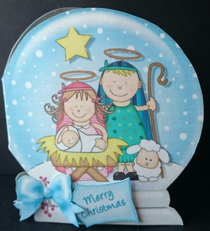 The Christmas Story Holy Family Snow Globe Shaped Card by Sue Soules