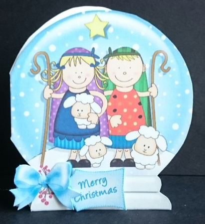The Christmas Story As Shepherds Watched their Flocks Snow Globe Shaped Card by Sue Soules