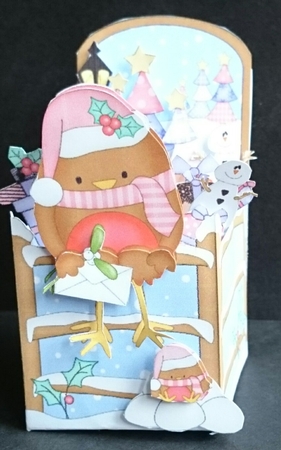 3D Christmas Rubber Band Pop Up Box Card - Bobbin Robin posts a Letter to Santa by Sue Soules