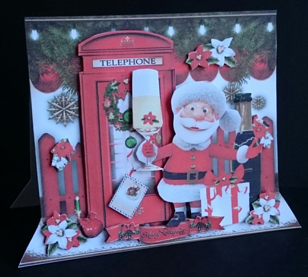 Santa Claus with Champagne in Front of Phone Box Card by Sue Soules