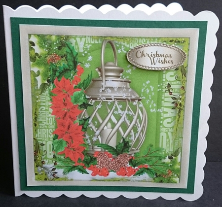 Beautiful Lantern and Poinsettias with pine cones  by Sue Soules