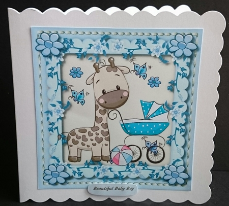 Cute Giraffe with Blue  Pram  by Sue Soules