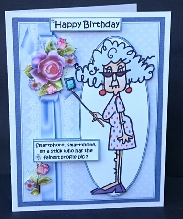 Stella with her selfie stick quick card by Sue Soules