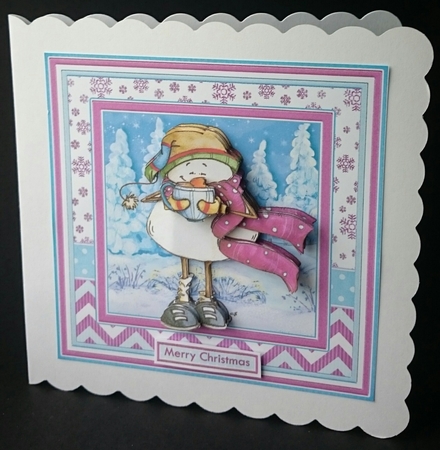 FROSTY SNOWMANS CUP OF COCOA Christmas Decoupage & Insert Mini Kit by Sue Soules