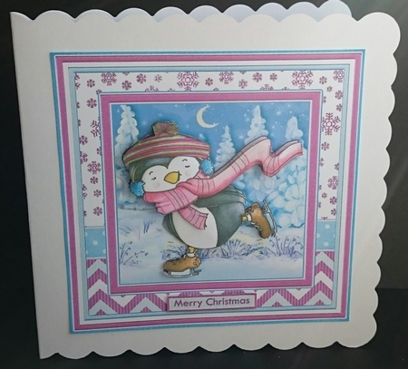 SKATING PENGUIN 8x8 Christmas Decoupage & Insert Mini Kit by Sue Soules