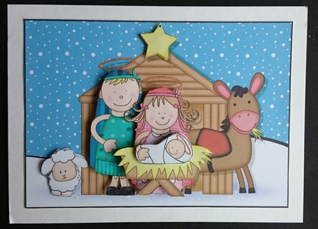 The Christmas Story Mary, Joseph and Jesus at the Stable quick card and 3D decoupage by Sue Soules