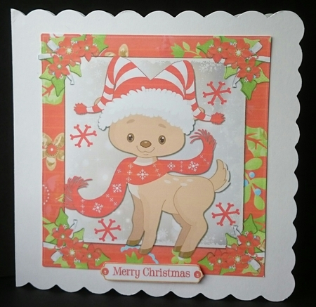 Gorgeous Reindeer In Santa Hat 8x8 by Sue Soules