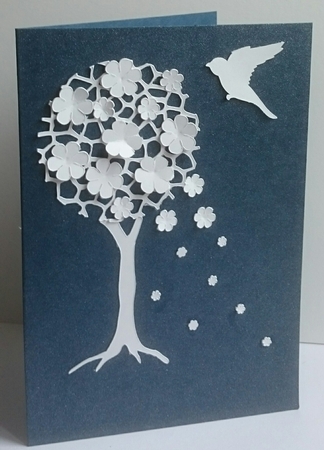 DL Tree Z Card with bird and blossoms by Sue Soules