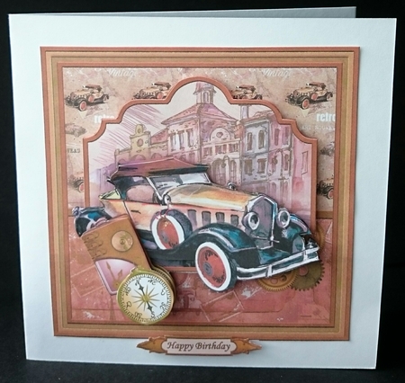 RETRO CAR GOLD 8x8 Decoupage & Insert Mini Kit Various Occasions by Sue Soules