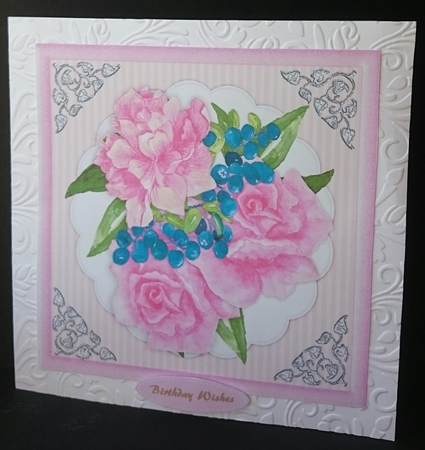 Pink Roses and Blue Berrys by Sue Soules